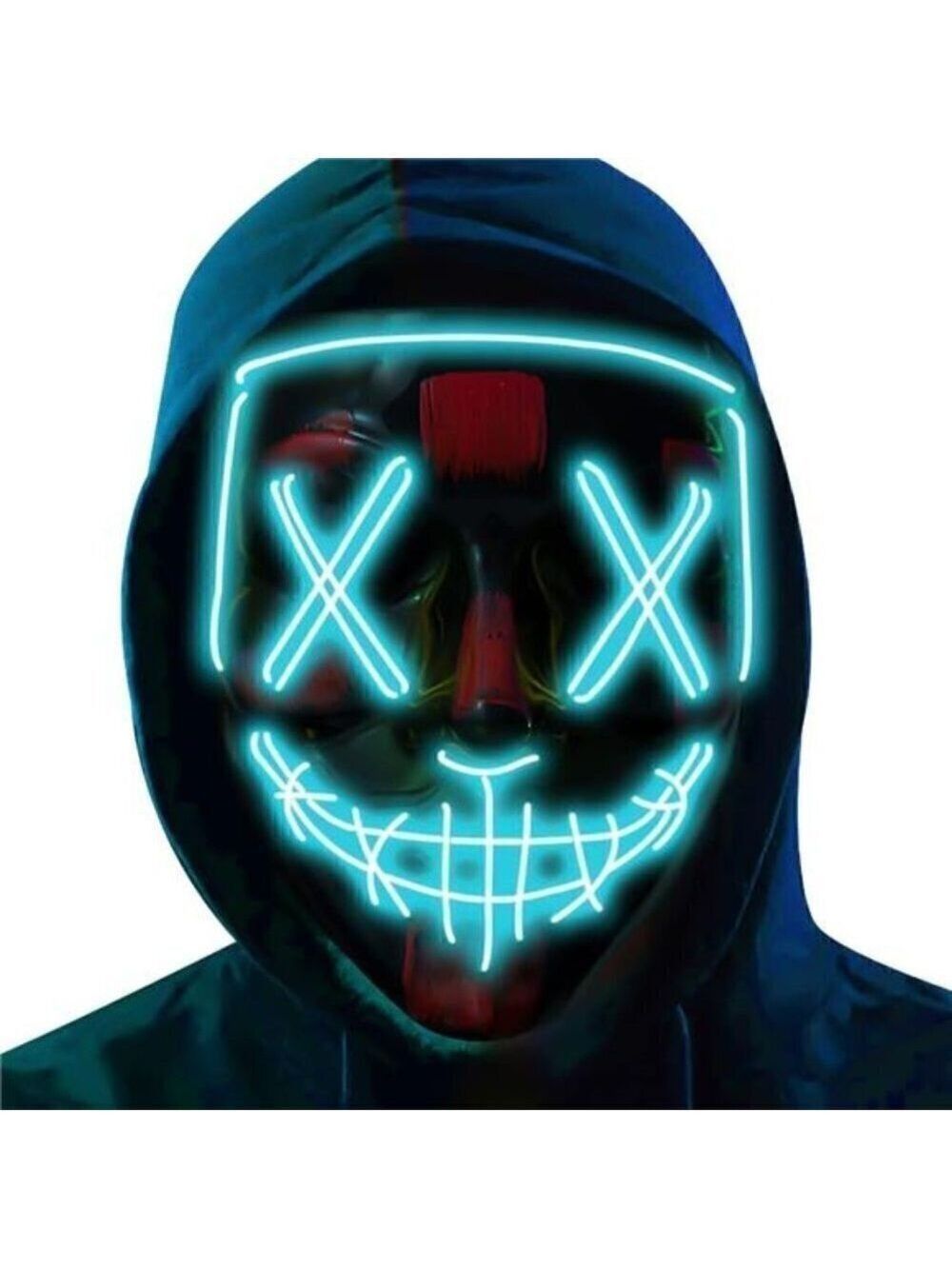 BLUE Halloween Mask LED Light UP Festival Cosplay Costume Masquerade Parties